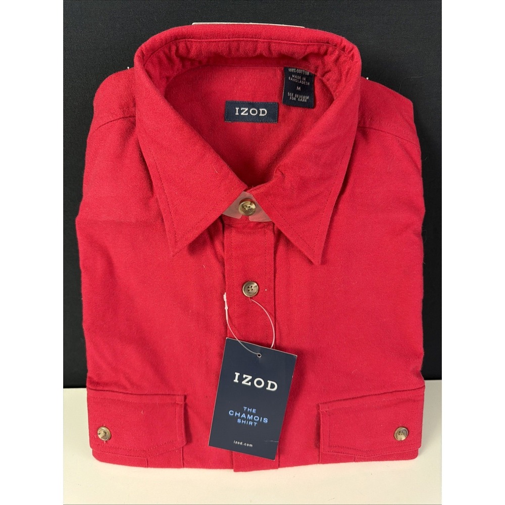 The Chamois Shirt Izod Cotton Red Men's Medium Long Sleeve Button Down NWT